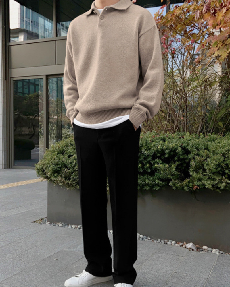 Winston Wool Collared Button Sweater – Relaxed Oversized Polo-Neck Knitwear
