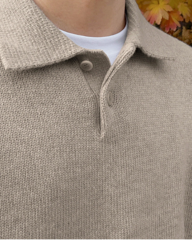 Winston Wool Collared Button Sweater – Relaxed Oversized Polo-Neck Knitwear