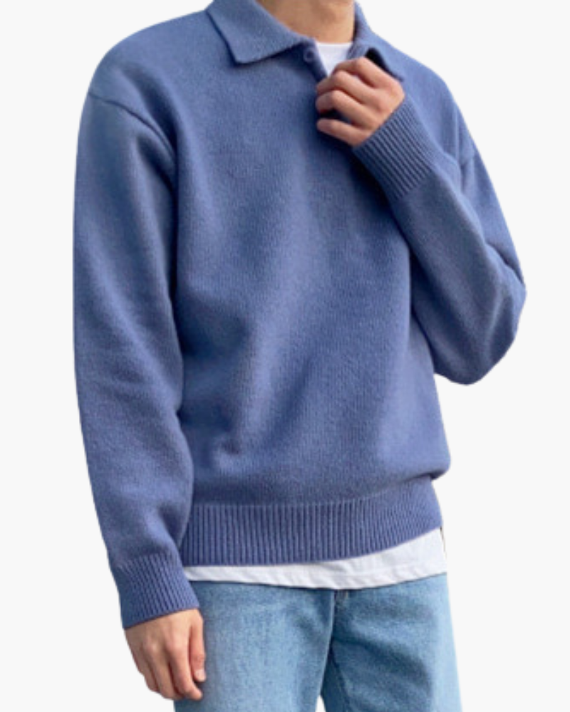 Winston Wool Collared Button Sweater – Relaxed Oversized Polo-Neck Knitwear