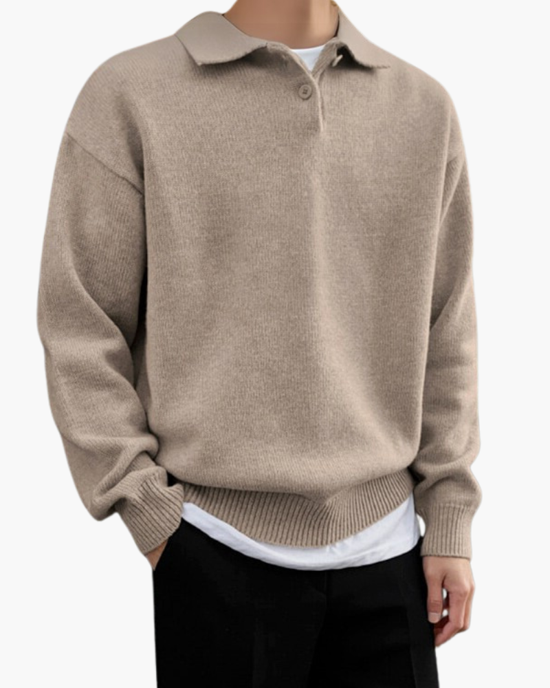 Winston Wool Collared Button Sweater – Relaxed Oversized Polo-Neck Knitwear