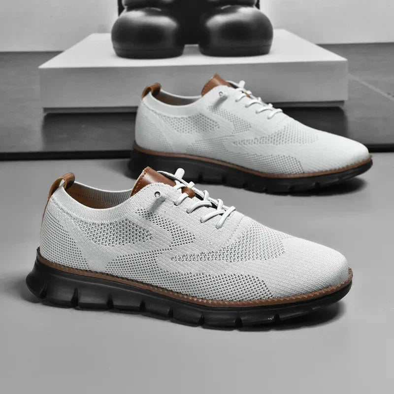Xavier Breathable Knit Sneakers – Wide-Toe Lug-Sole Contrast-Trim Shoes