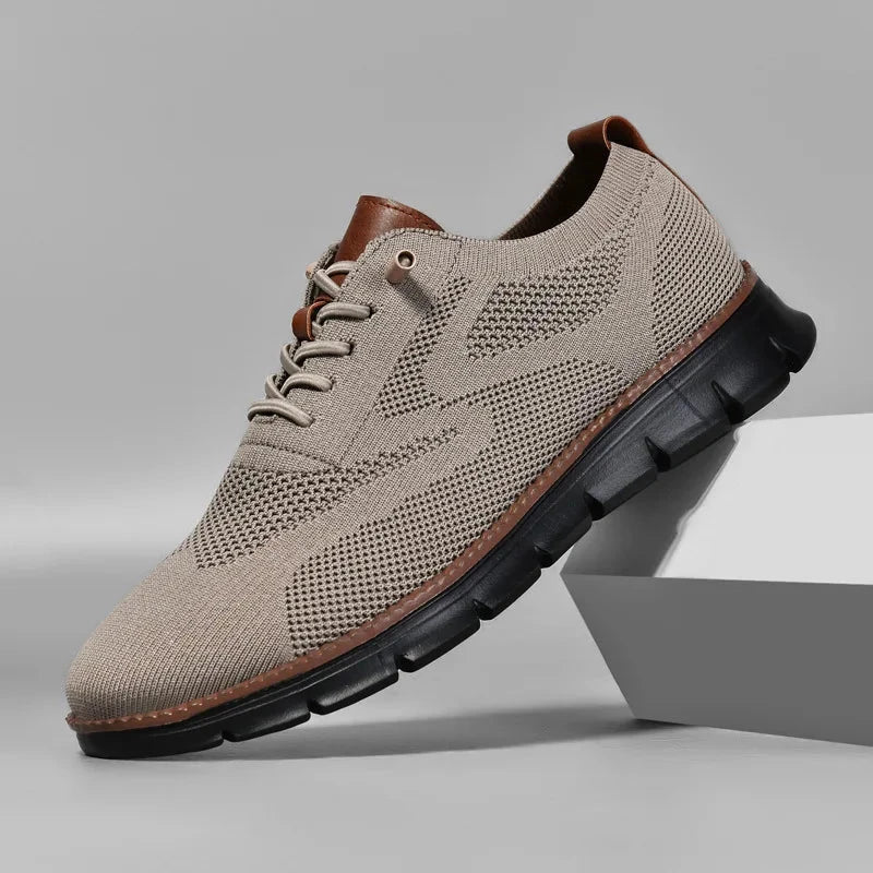 Xavier Breathable Knit Sneakers – Wide-Toe Lug-Sole Contrast-Trim Shoes