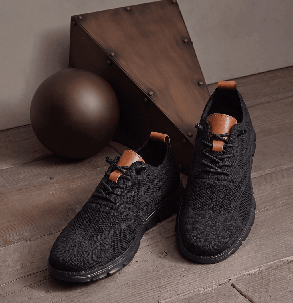 Xavier Breathable Knit Sneakers – Wide-Toe Lug-Sole Contrast-Trim Shoes