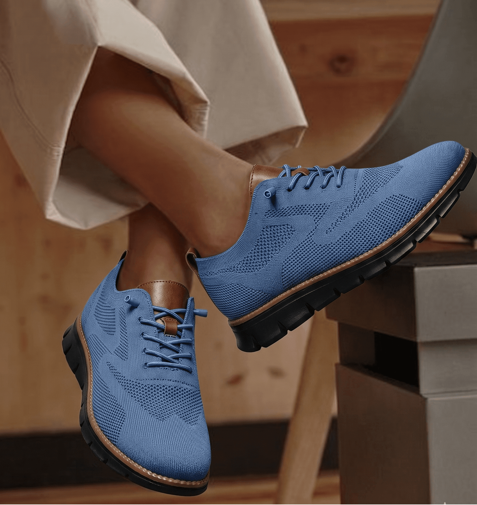 Xavier Breathable Knit Sneakers – Wide-Toe Lug-Sole Contrast-Trim Shoes