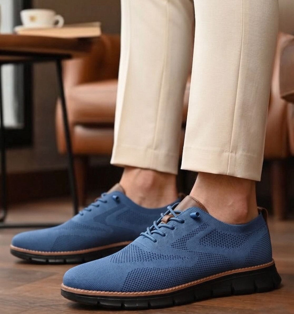 Xavier Breathable Knit Sneakers – Wide-Toe Lug-Sole Contrast-Trim Shoes