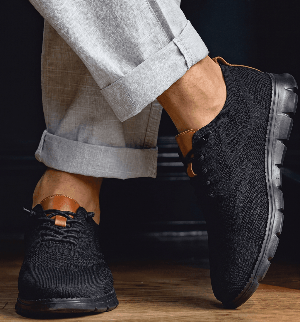 Xavier Breathable Knit Sneakers – Wide-Toe Lug-Sole Contrast-Trim Shoes