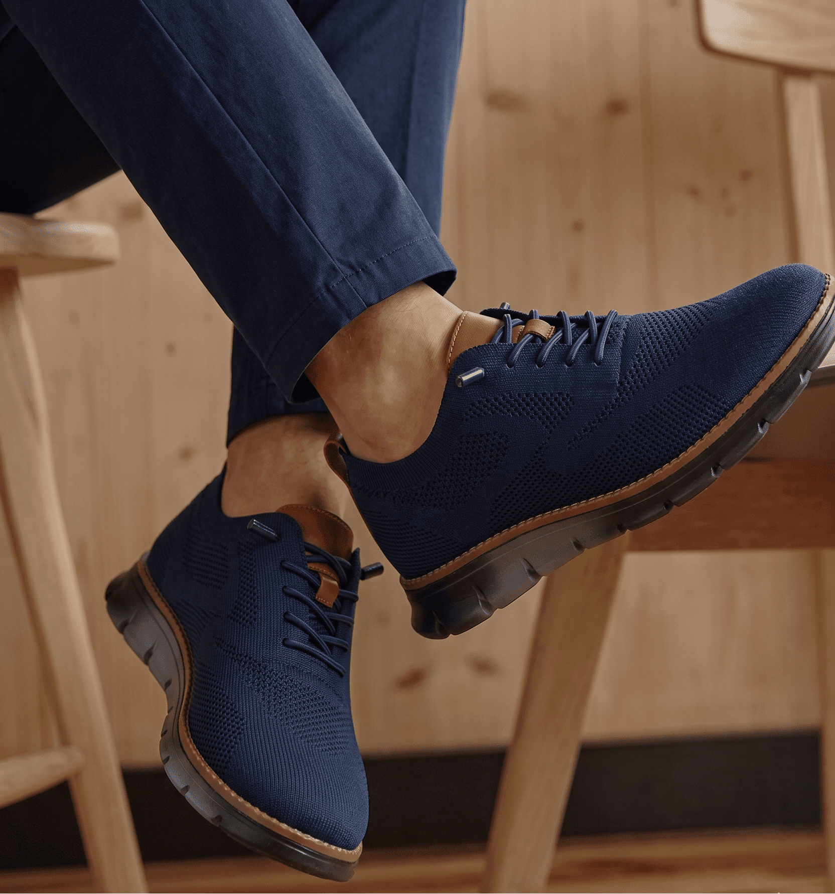Xavier Breathable Knit Sneakers – Wide-Toe Lug-Sole Contrast-Trim Shoes