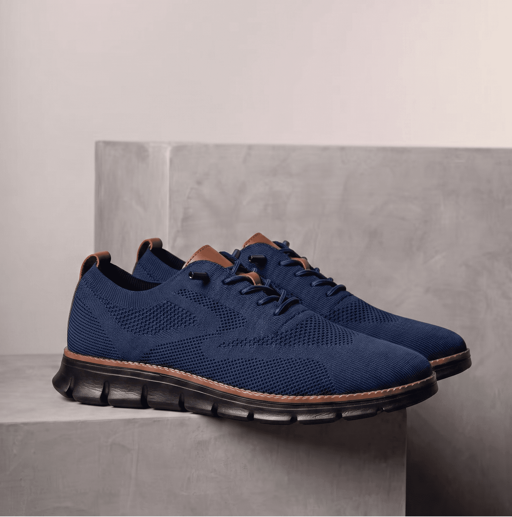 Xavier Breathable Knit Sneakers – Wide-Toe Lug-Sole Contrast-Trim Shoes