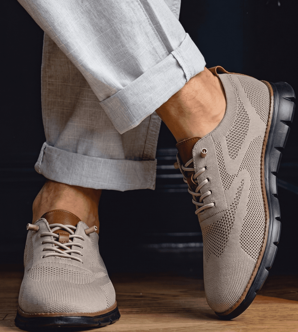 Xavier Breathable Knit Sneakers – Wide-Toe Lug-Sole Contrast-Trim Shoes