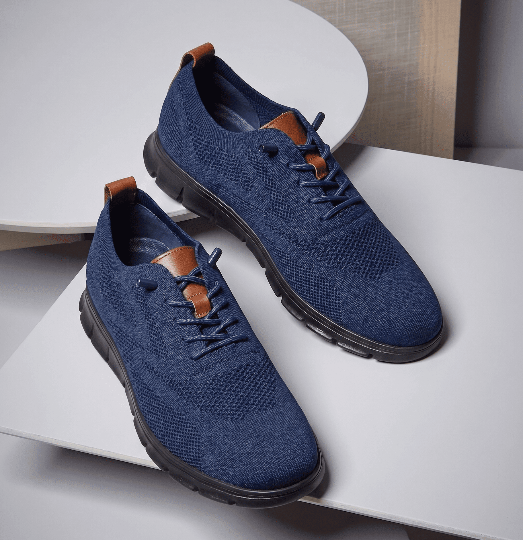 Xavier Breathable Knit Sneakers – Wide-Toe Lug-Sole Contrast-Trim Shoes