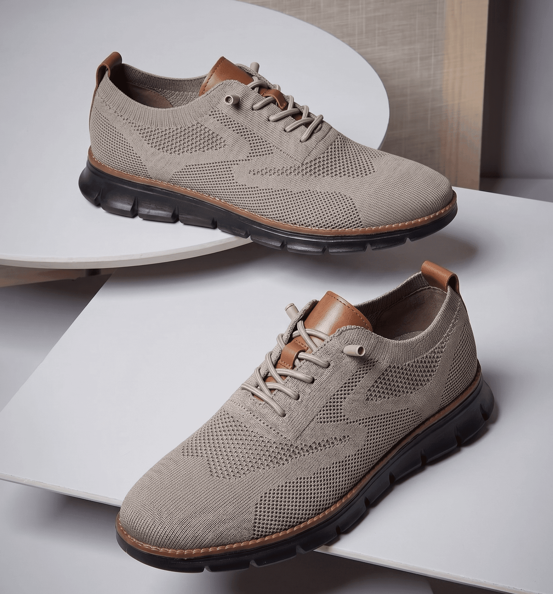 Xavier Breathable Knit Sneakers – Wide-Toe Lug-Sole Contrast-Trim Shoes