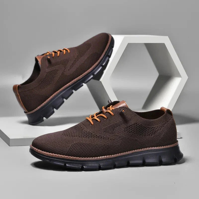 Xavier Breathable Knit Sneakers – Wide-Toe Lug-Sole Contrast-Trim Shoes