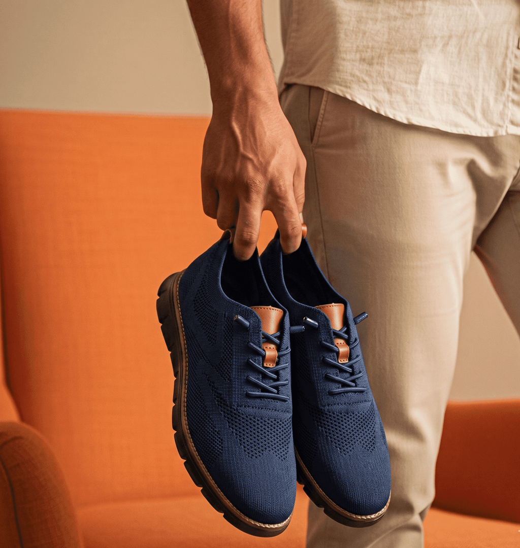 Xavier Breathable Knit Sneakers – Wide-Toe Lug-Sole Contrast-Trim Shoes