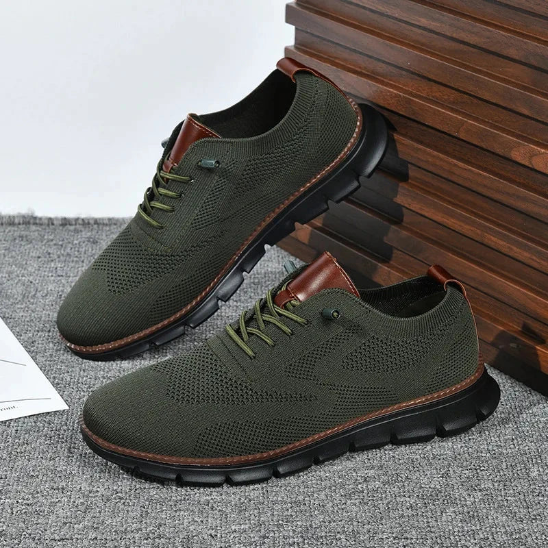 Xavier Breathable Knit Sneakers – Wide-Toe Lug-Sole Contrast-Trim Shoes