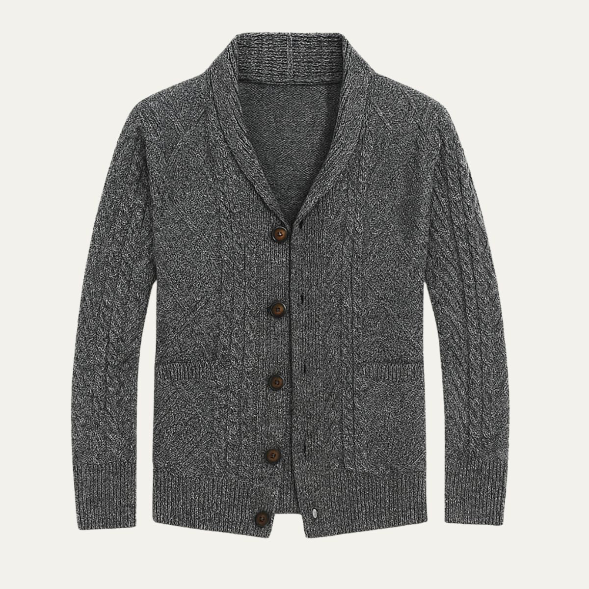 Xavier Cable-Knit Cardigan – Shawl-Collar Relaxed Button Knitwear