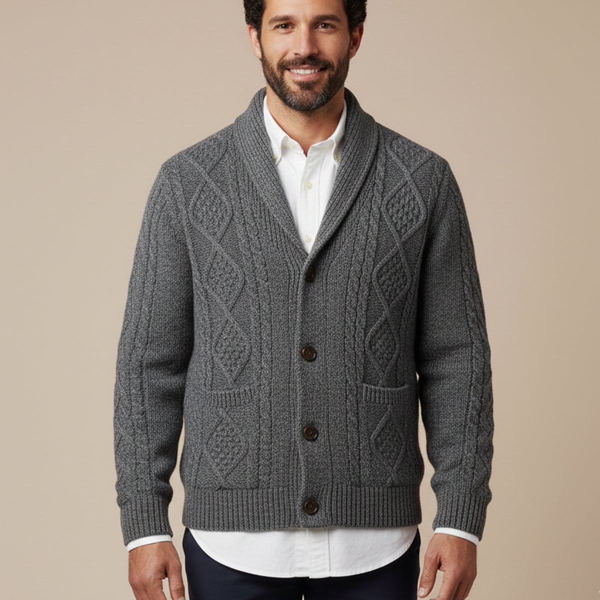 Xavier Cable-Knit Cardigan – Shawl-Collar Relaxed Button Knitwear