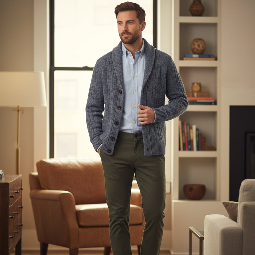Xavier Cable-Knit Cardigan – Shawl-Collar Relaxed Button Knitwear