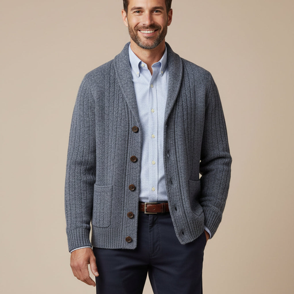 Xavier Cable-Knit Cardigan – Shawl-Collar Relaxed Button Knitwear