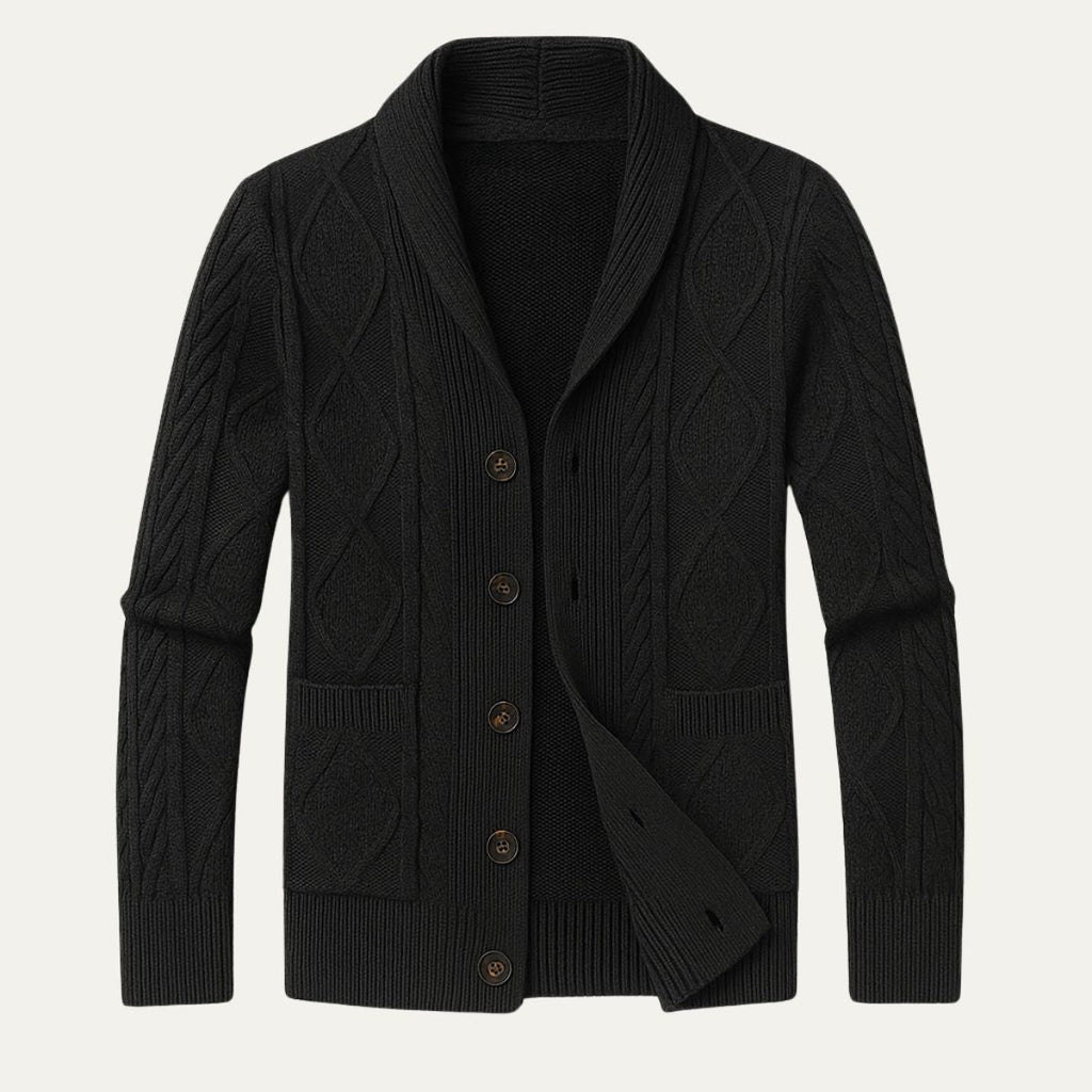 Xavier Cable-Knit Cardigan – Shawl-Collar Relaxed Button Knitwear