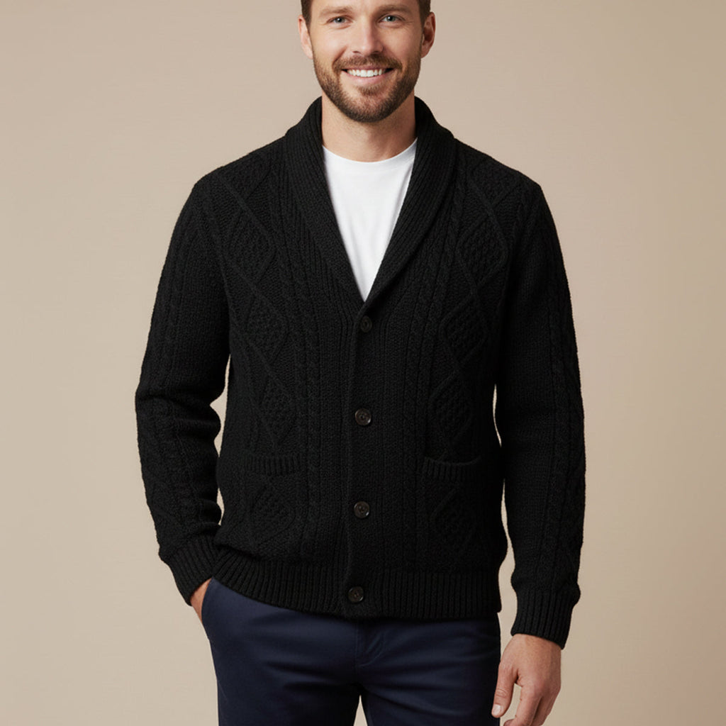 Xavier Cable-Knit Cardigan – Shawl-Collar Relaxed Button Knitwear
