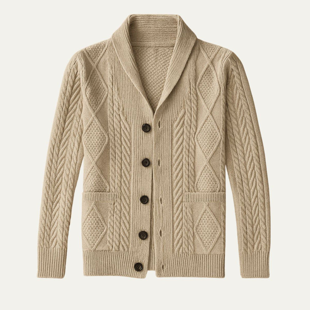 Xavier Cable-Knit Cardigan – Shawl-Collar Relaxed Button Knitwear