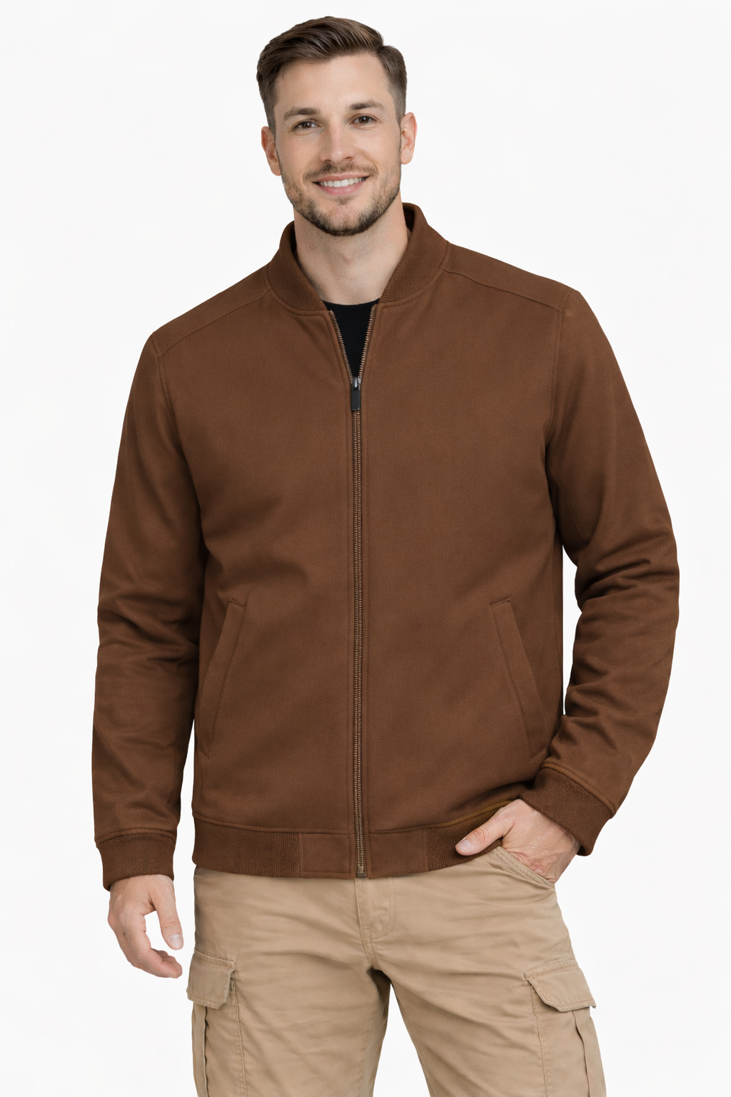 Xavier Micro Suede Bomber Jacket – Soft Stretch Zip-Up Outerwear