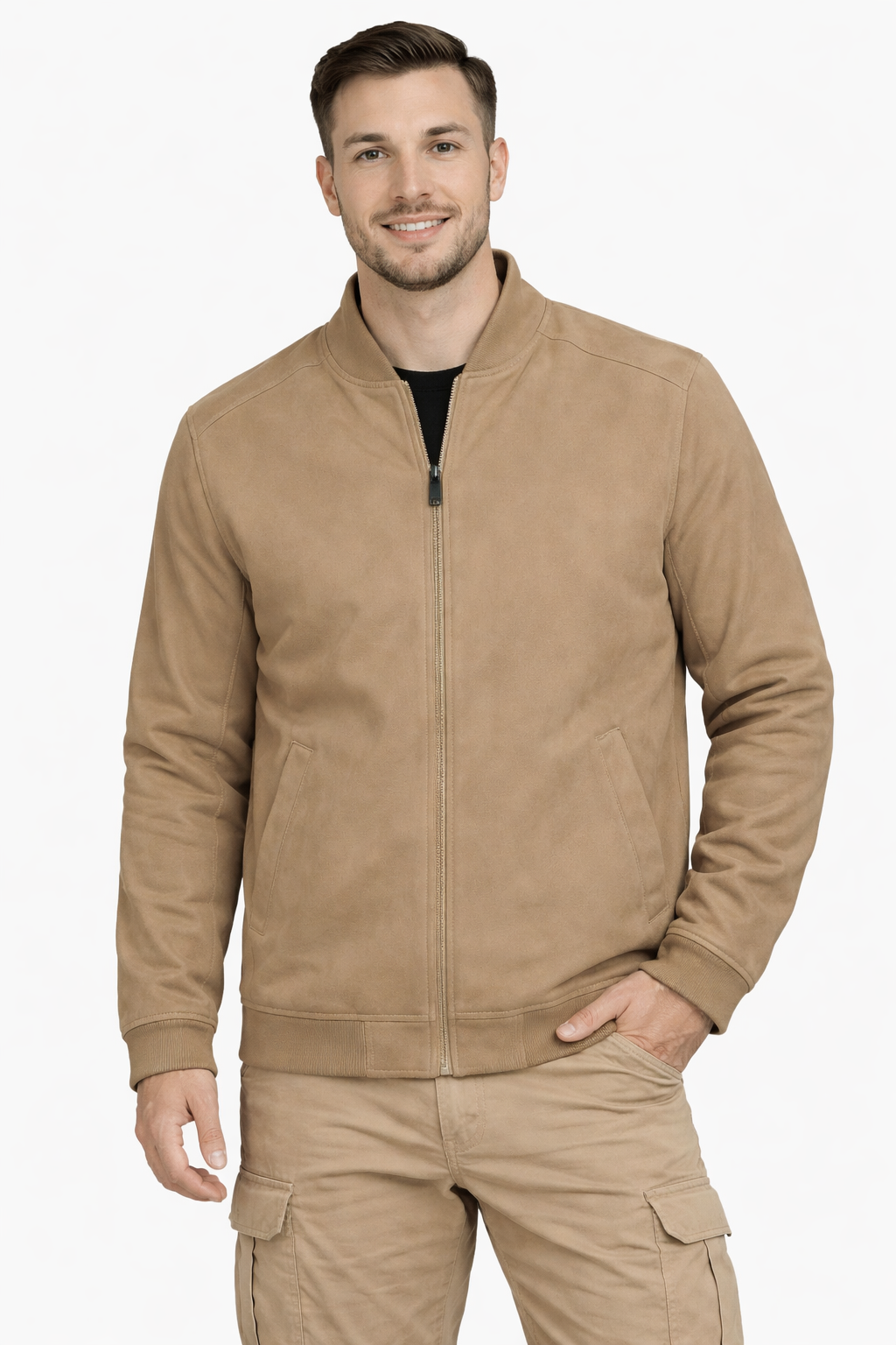 Xavier Micro Suede Bomber Jacket – Soft Stretch Zip-Up Outerwear
