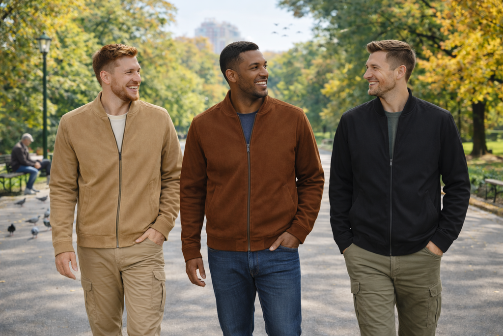 Xavier Micro Suede Bomber Jacket – Soft Stretch Zip-Up Outerwear