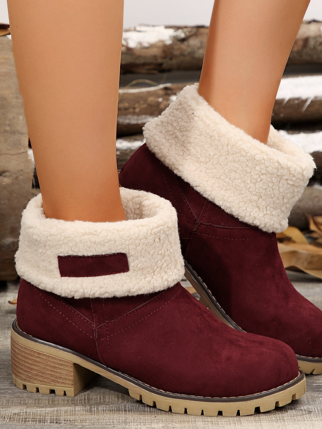 Block Heel Boots for Women – Fuzzy-Lined & Lug Sole