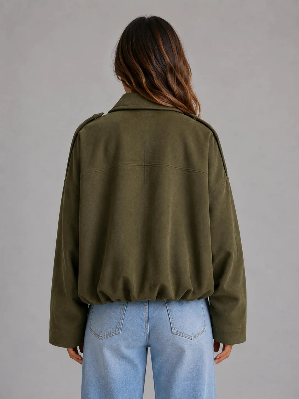 Olivia Oversized Bomber Jacket – Brushed Folded Collar Drop Shoulder Outerwear