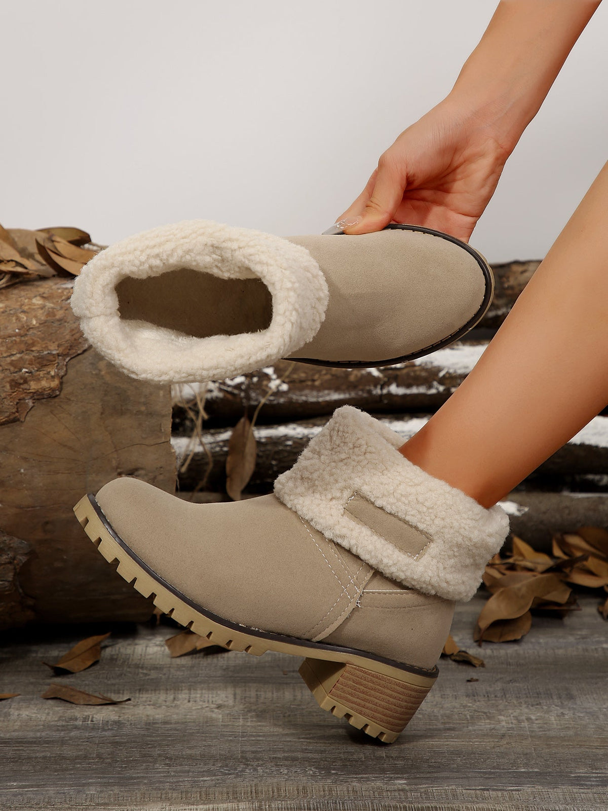 Block Heel Boots for Women – Fuzzy-Lined & Lug Sole
