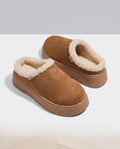 Sandra Platform House Fuzzy Slippers – Napped Teddy Fleece Collar Slip-On Grip Tread