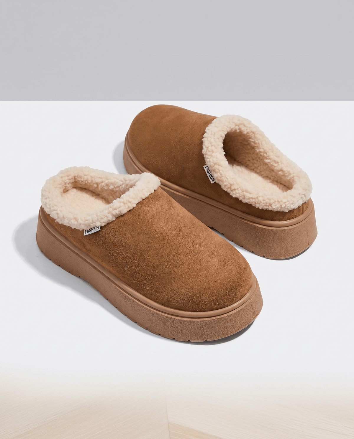 Sandra Platform House Fuzzy Slippers – Napped Teddy Fleece Collar Slip-On Grip Tread