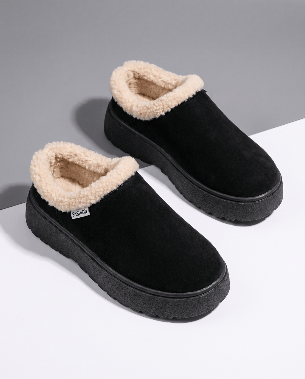 Sandra Platform House Fuzzy Slippers – Napped Teddy Fleece Collar Slip-On Grip Tread
