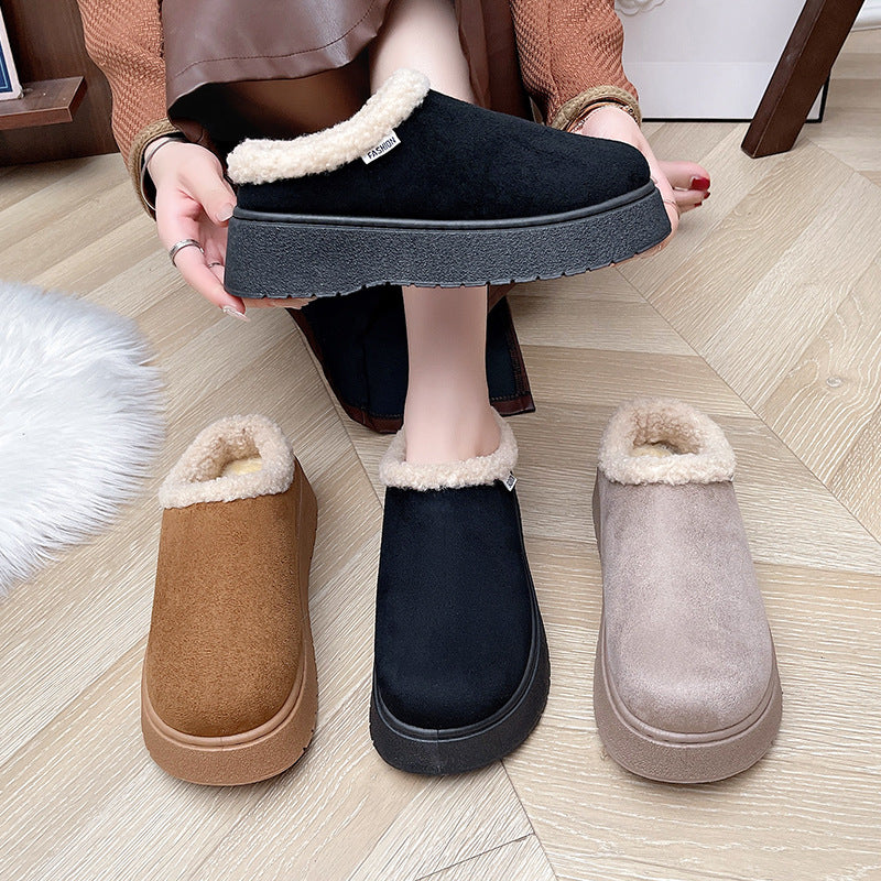 Sandra Platform House Fuzzy Slippers – Napped Teddy Fleece Collar Slip-On Grip Tread